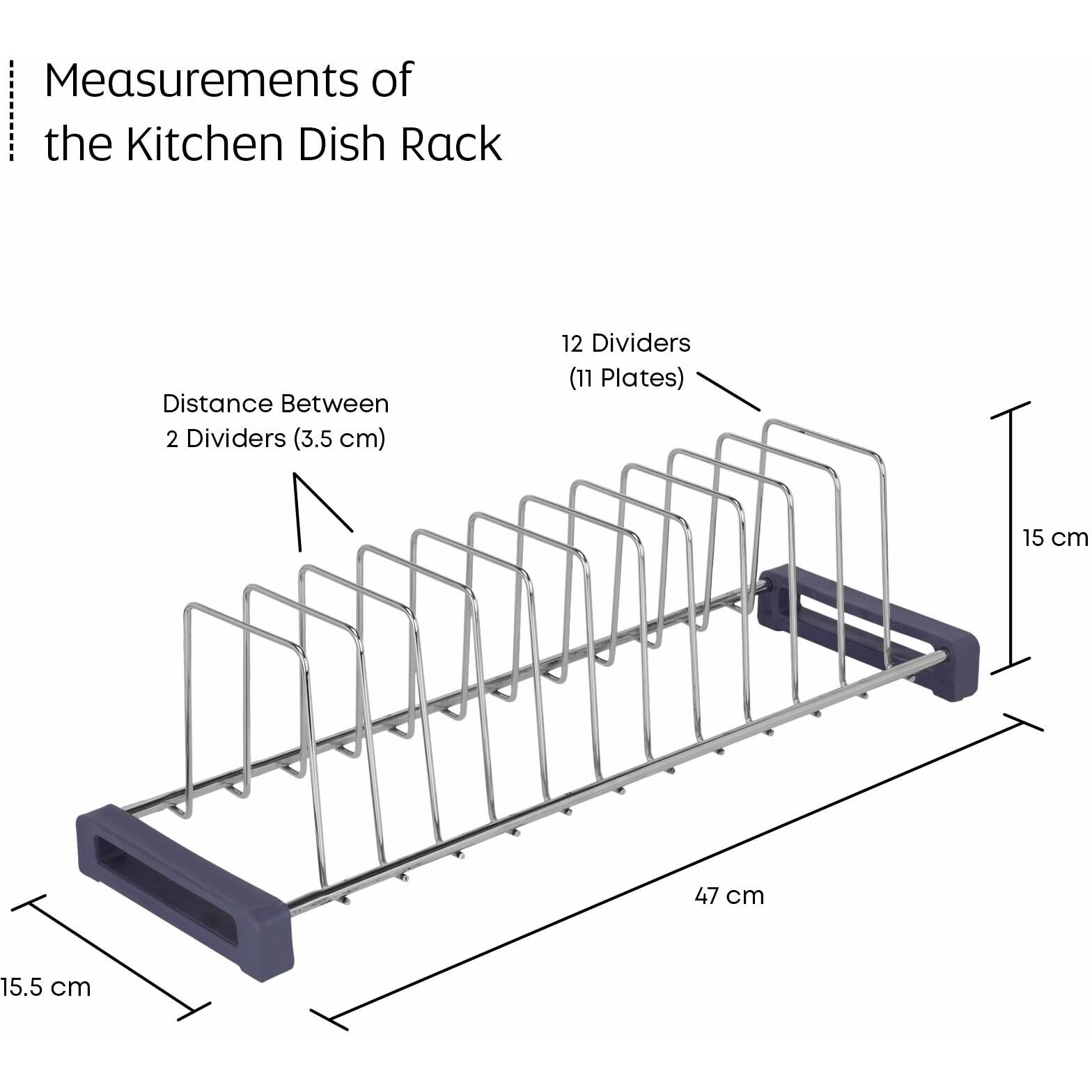 LAPO Stainless Steel Kitchen Plate Rack, Multipurpose Dish Rack Stand, Utensil Rack, Sink Drainer for Kitchen-11 Sections-Chrome Finish- Height-6 Inch (18 Inch Rack for 20 Inch Tandem Box) Pack of 1