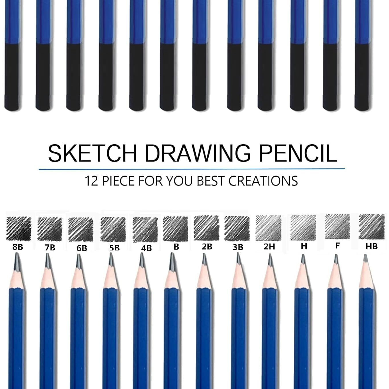 Corslet 12 Pcs Charcoal Pencils for Drawing, Graphite Sketching Pencils Kit, 8B 7B 6B 5B 4B 3B 2B B HB F H 2H, Artist Pencils for Beginners & Pro Artists, Professional Sketch Pencils Set