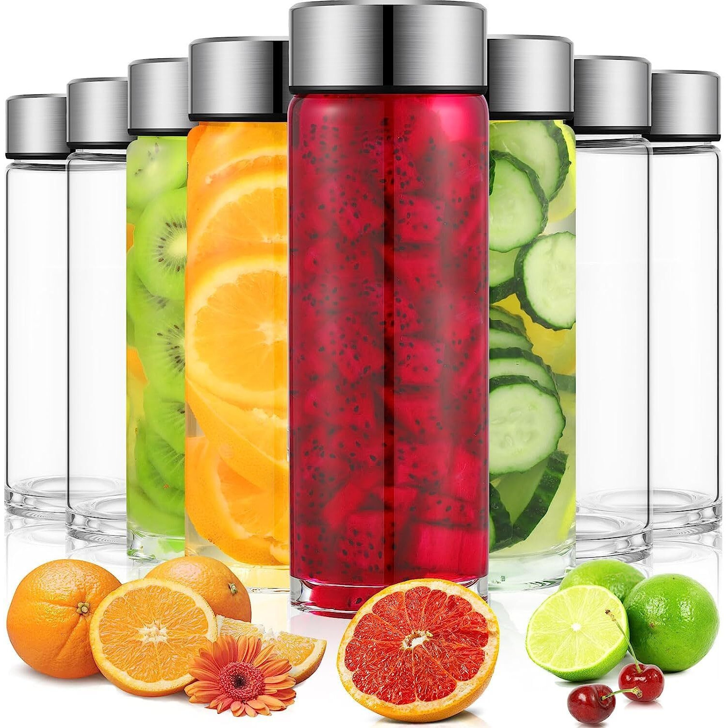 Vency Water Bottle with Leak-Proof Lid - Water, Smoothie, Juicer and Beverage Glasses (Set Of 6, 750ml Big cap Glass Bottles)