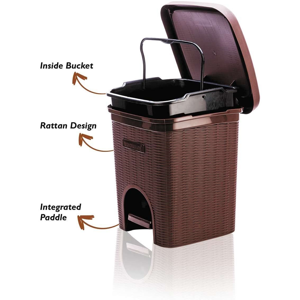 Signoraware Plastic 7 Liters Modern Lightweight Pedal Dustbin/Thrash Can Dustbins With Lid For Home Office/Non Garbage Smell/Unbreakable Single Mould/Heavy Duty Kitchen Bedroom Bathroom (7Ltr Brown)