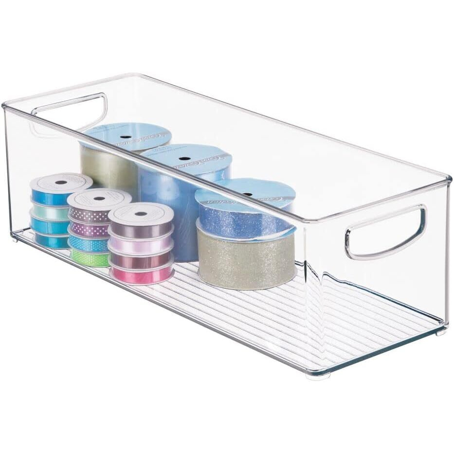 LISHONN Stackable Acrylic Fridge Organizer Sturdy Pantry And Refrigerator Storage Containers Bins With Handles | Medium | Pack of 02 | For Bathroom, Kitchen Cabinet, Pantry, Home Organization