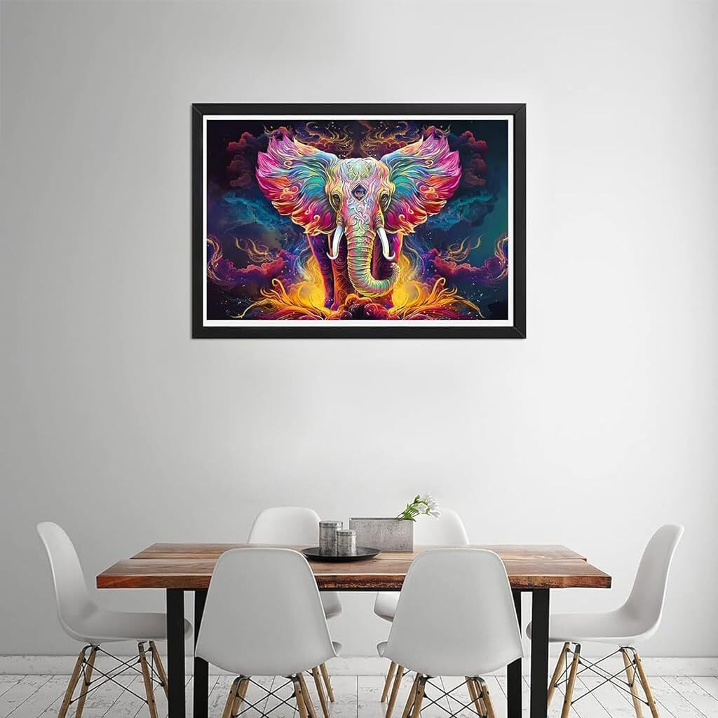 HASTHIP DIY 5D Diamond Painting Kit, Full Drill Diamond Art Painting Kit with Tools and Accessories, Wall Decor Colorful Elephant 5D Diamond Painting Kit for Adults Beginners, 15.8 * 11.8 inch