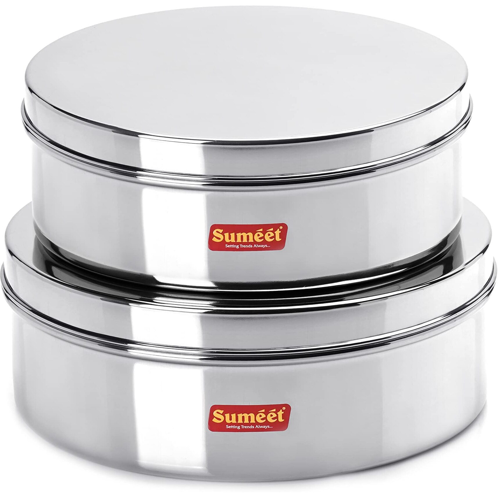 Sumeet Stainless Steel Flat Canisters/Puri Dabba/Storage Containers Set Of 2Pcs (1.2Ltr,1.5Ltr), Blue-Violet