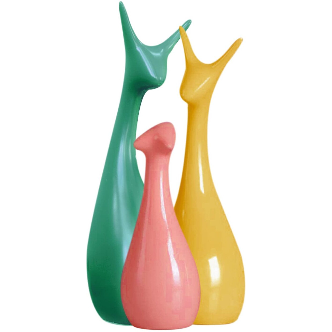 LIFEHAXTORE Home Dcor Lucky Deer Family Set | Piano Finish Ceramic Figures - (Set of 3 Yellow, Pink, LightGreen)