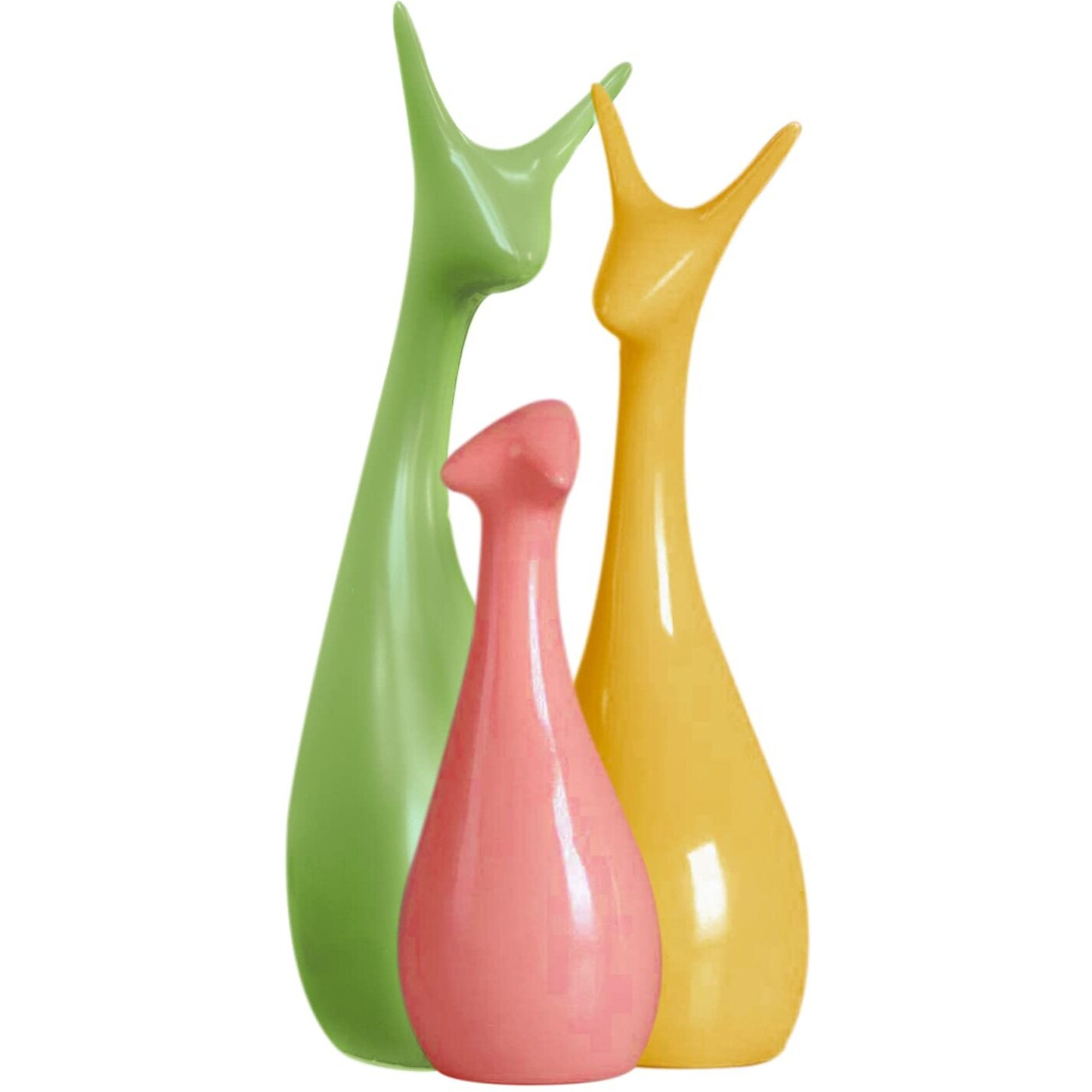 LIFEHAXTORE Home Dcor Lucky Deer Family Set | Piano Finish Ceramic Figures - (Set of 3 Yellow, Pink, Parrot Color)