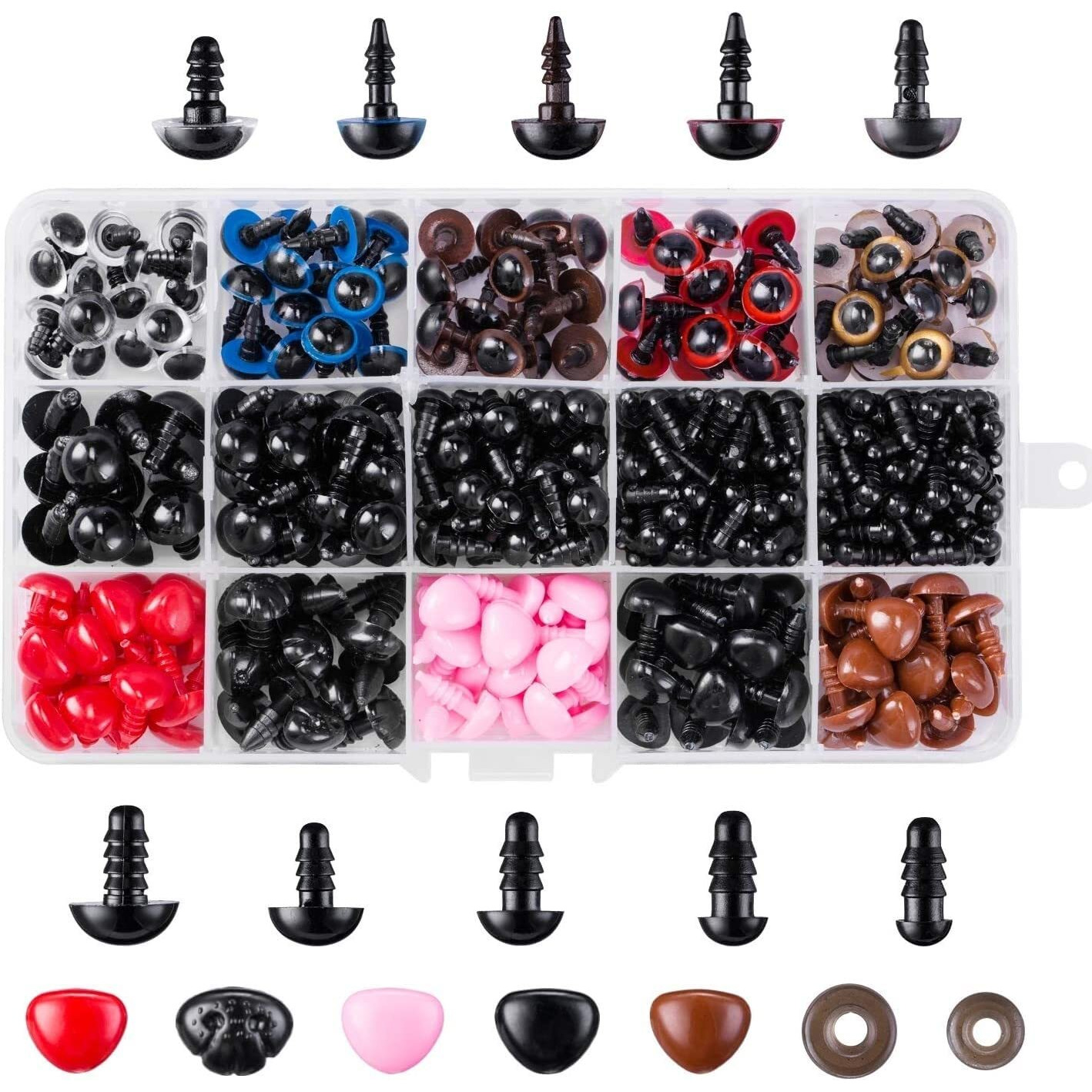 HEAVY DRIVER 752pcs Safety Eyes and Noses with Washers Craft Doll Eyes Colorful Safty Eyes Assorted Sizes for Amigurumi Puppet Plush Animal Teddy Bear Puppet Stuffed Animals DIY Craft