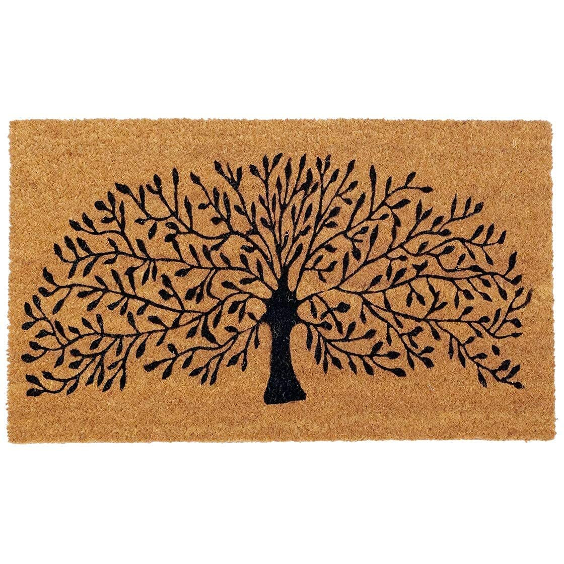 Onlymat Natural Coco Coir Black and Beige Tree Design Anti-Slip with PVC Back Doormat for Indoor, Outdoor, Patio, Home and Office, Weatherproof, Large and Thick (75cm x 1.5cm x 45cm, Rectangular)