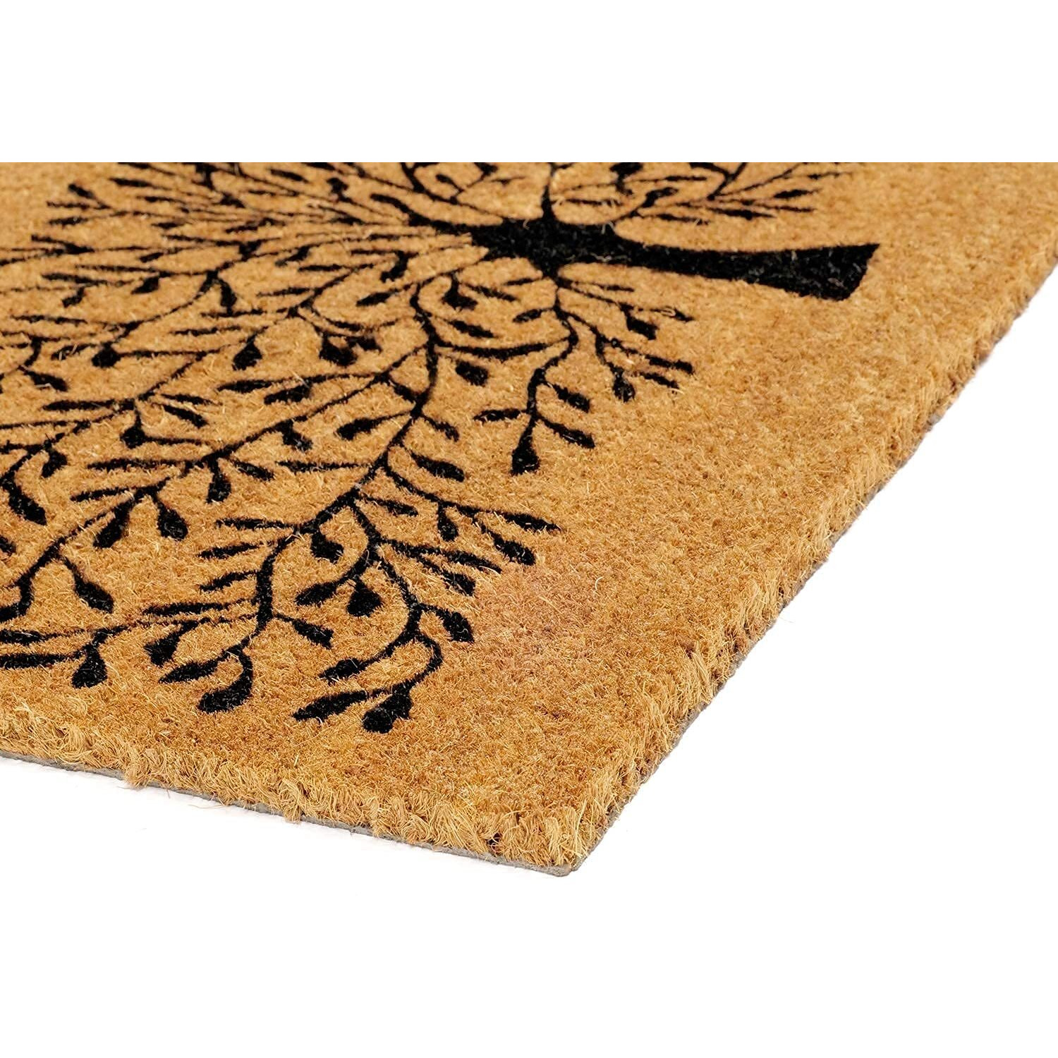 Onlymat Natural Coco Coir Black and Beige Tree Design Anti-Slip with PVC Back Doormat for Indoor, Outdoor, Patio, Home and Office, Weatherproof, Large and Thick (75cm x 1.5cm x 45cm, Rectangular)