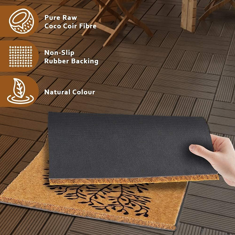 Onlymat Natural Coco Coir Black and Beige Tree Design Anti-Slip with PVC Back Doormat for Indoor, Outdoor, Patio, Home and Office, Weatherproof, Large and Thick (75cm x 1.5cm x 45cm, Rectangular)