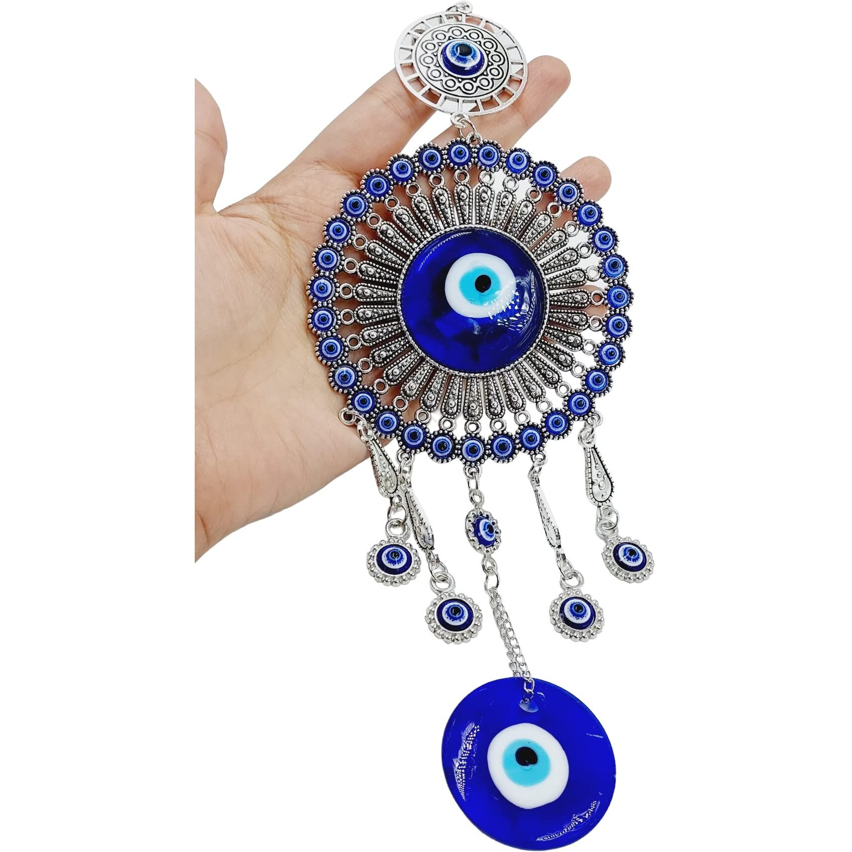 ARTISKRITI Evil Eye Hanging for Home Entrance Door Decoration, Nazar Battu for Home Protection, Good Luck Charm and Prosperity (Blue and Silver)