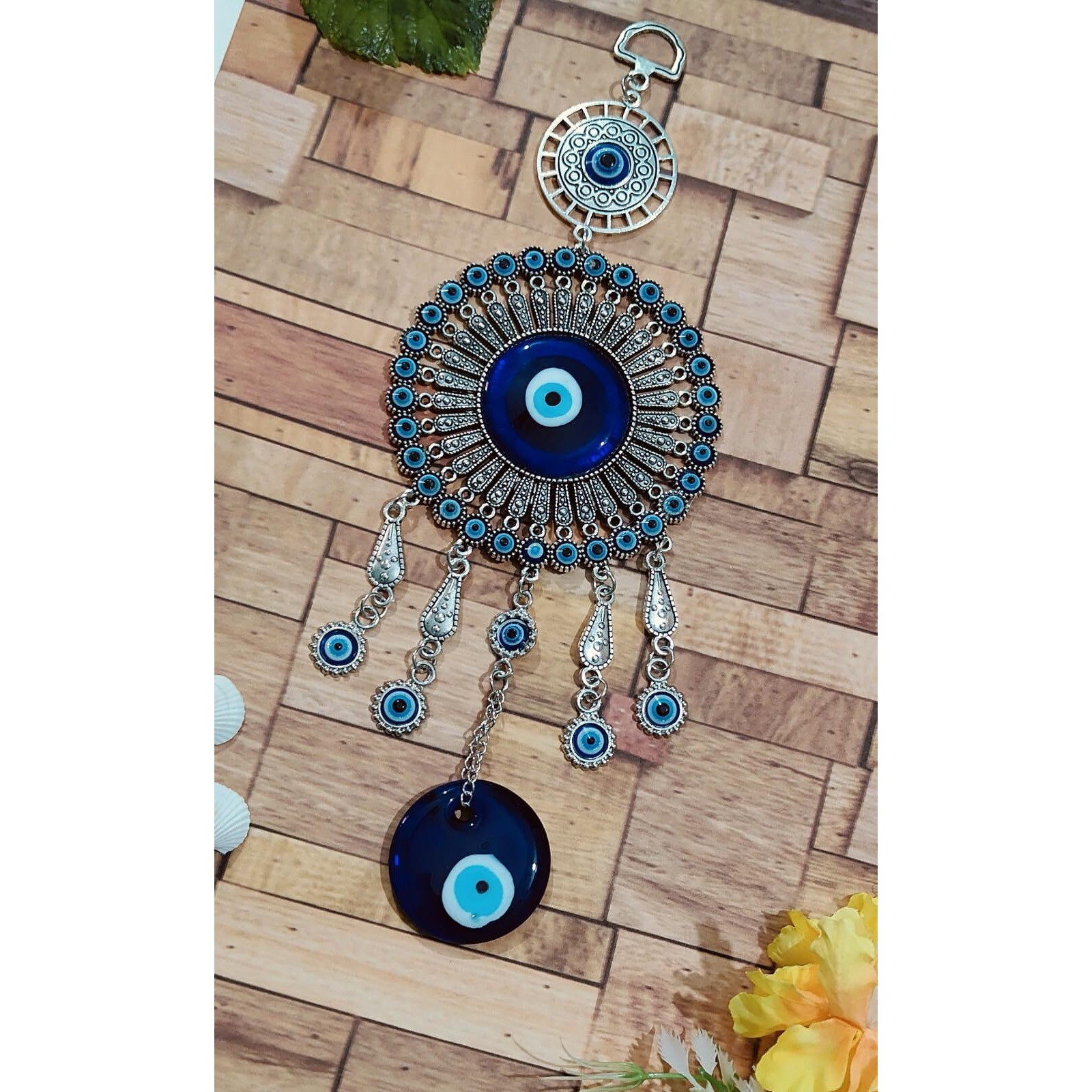 ARTISKRITI Evil Eye Hanging for Home Entrance Door Decoration, Nazar Battu for Home Protection, Good Luck Charm and Prosperity (Blue and Silver)