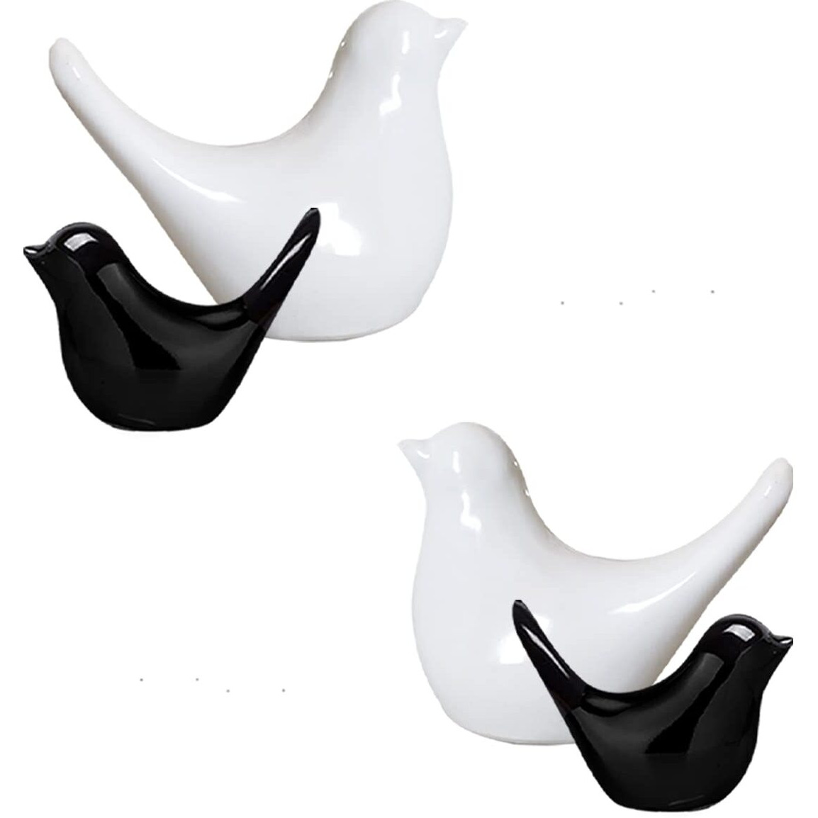 LIFEHAXTORE Creative White and Black Glossy Ceramic Birds Figurines Home Decorations Accessories Party (Pack of 4, Black & White)