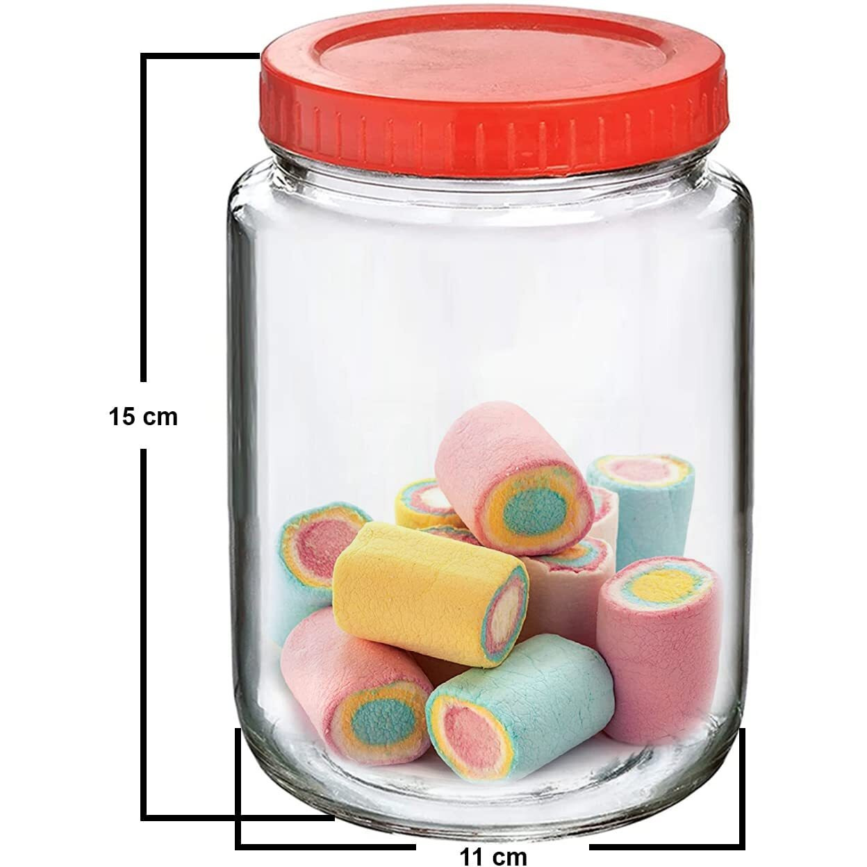 Vency Thick Glass Round Shape Transparent Glass Jars & Containers For Kitchen Pantry,Snacks,Masala,Pickles,Dry Fruits,Coffee Beans Storage With Red Color Plastic Lid(Set Of 6)(1000Ml Round),Blue