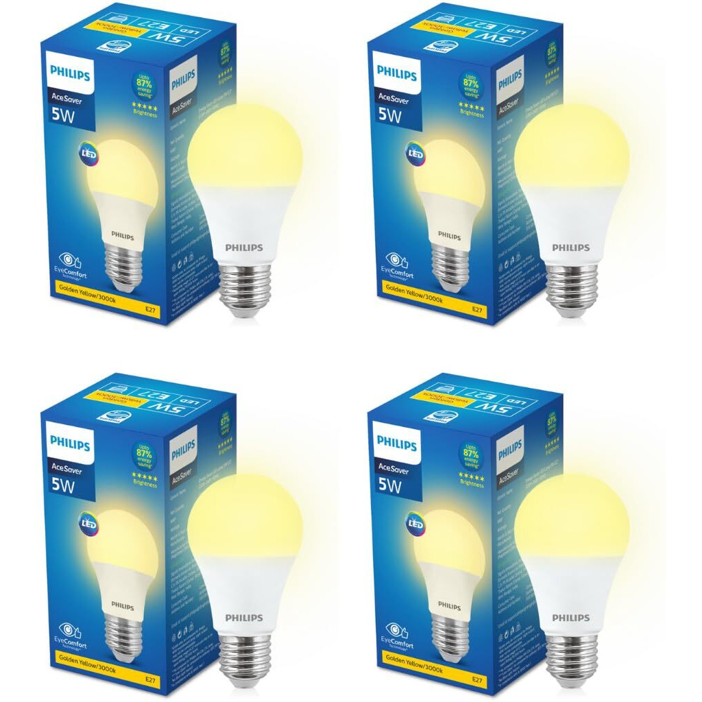 PHILIPS 5-watt LED Bulb | AceSaver LED Bulb | Base E27 Light Bulb for Home | Warm White, Pack of 4