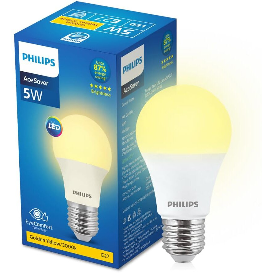 PHILIPS 5-watt LED Bulb | AceSaver LED Bulb | Base E27 Light Bulb for Home | Warm White, Pack of 4