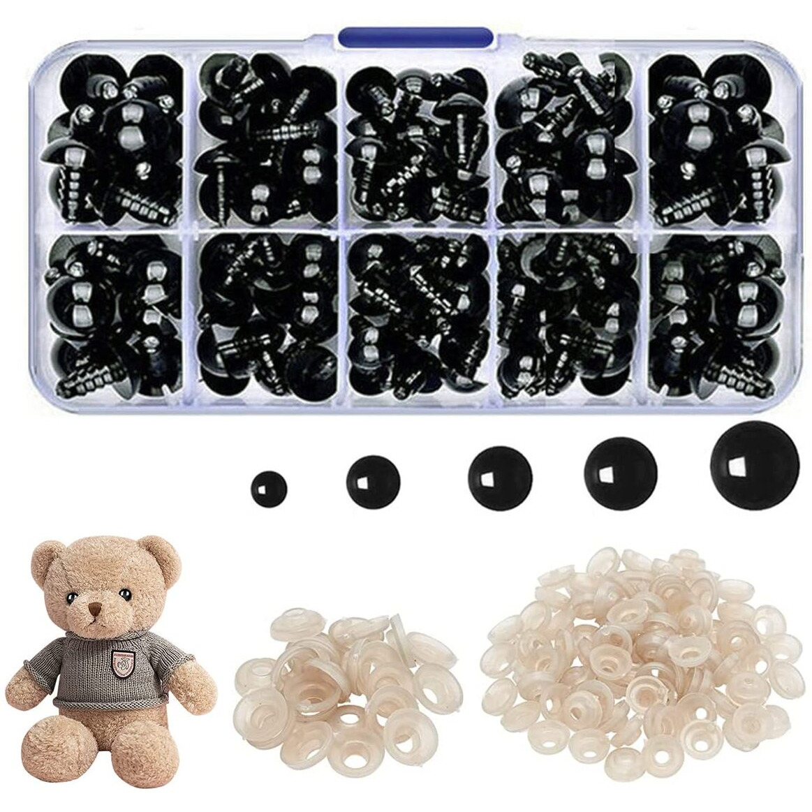 ZIBUYU 142pcs Safety Eyes with Washers for Doll, Colorful Plastic Stuffed Crochet Eyes for DIY Doll Making Crafts/Crochet/Stuffed Animals, Black