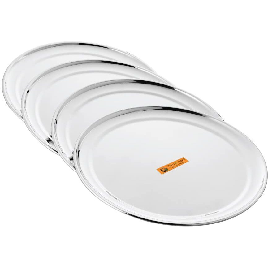 Shri & Sam Stainless Steel High Grade Shagun Dinner Plates (4 Pcs)