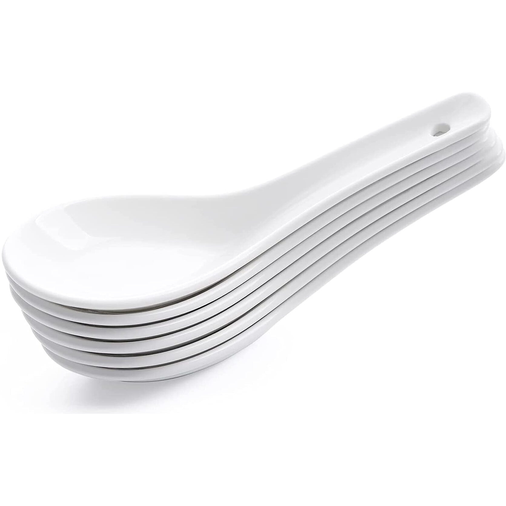 Tagrock Ceramic Soup And Dessert Spoon, Microwave Safe - Pack Of 6 (White) - 13 Cm