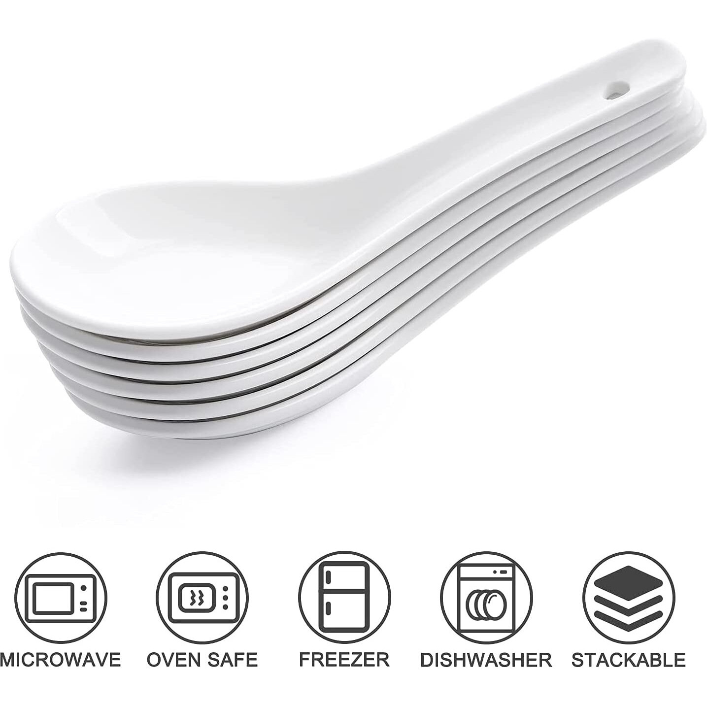 Tagrock Ceramic Soup And Dessert Spoon, Microwave Safe - Pack Of 6 (White) - 13 Cm