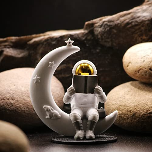 Street27 Astronaut Figurine Showpiece for Home Dcor Idols for Office Desk Table Astronaut Toy for Car Dashboard, Statue for Gift gifting items Birthday Decoration (Reading on Moon - Golden)