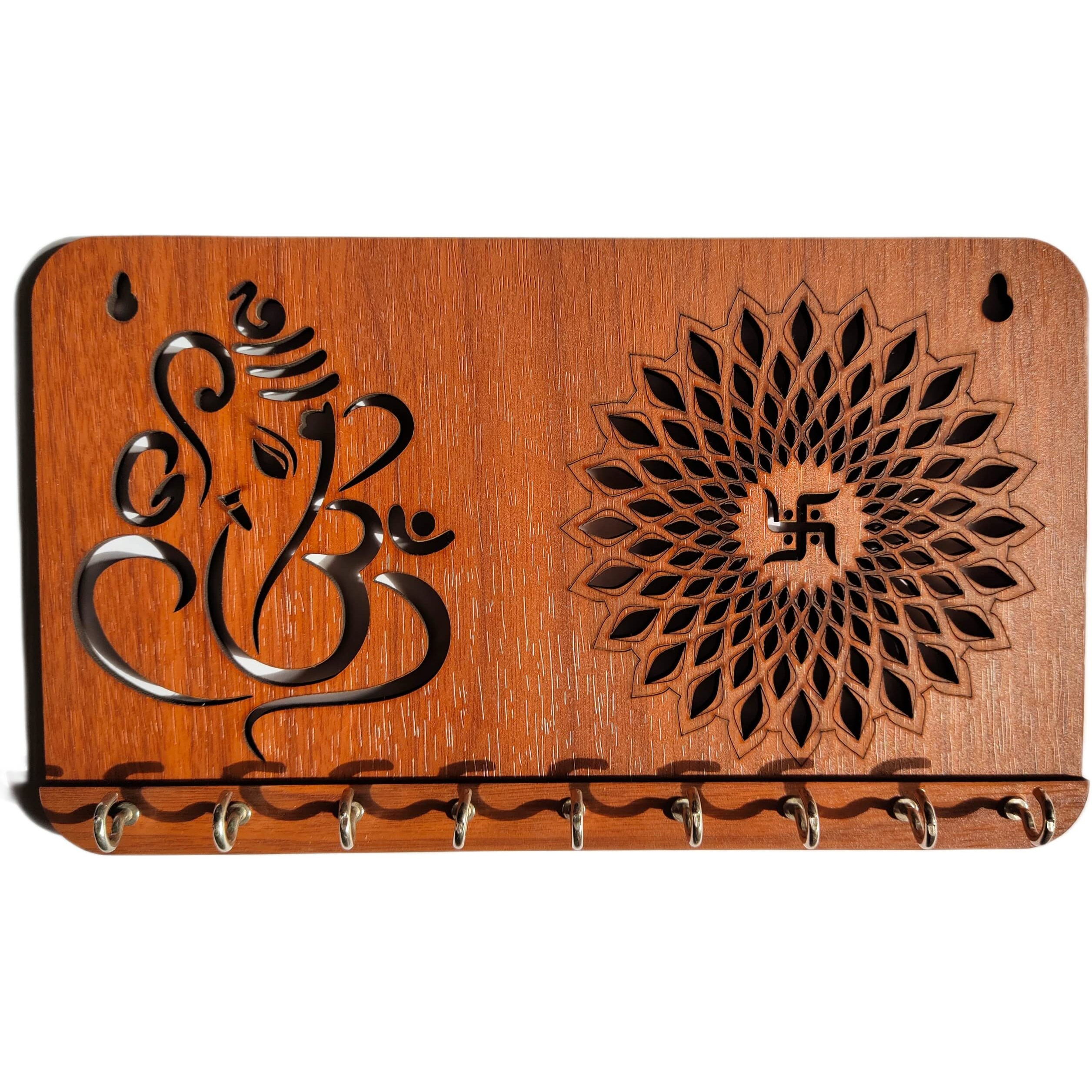 My Dream Carts Ganesha Swastika Chakra Key Holder for Home Decor Item | Stylish Key Hanger Wall Mounted | Handicraft Key Chain Stand | Wooden Keychain Hangers for Office Decoration | Wood Keys Holders