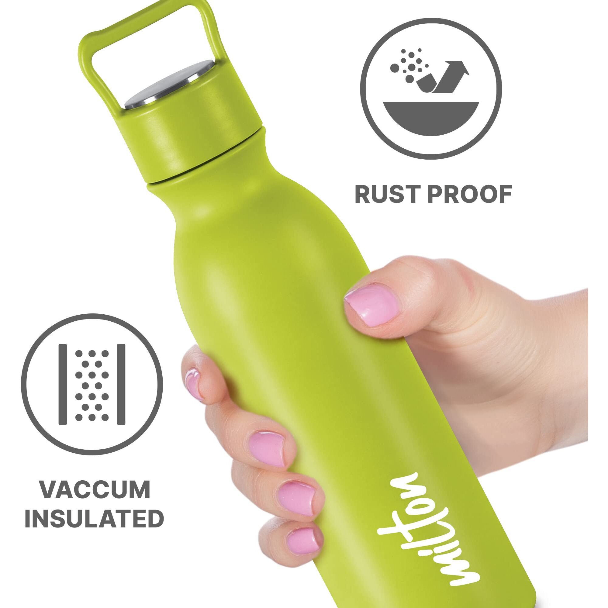 Milton Alice 600 Thermosteel Bottle, 580 ml, Neon Green | 24 Hours Hot and Cold | Easy to Carry | Rust Proof | Tea | Coffee | Office| Gym | Home | Kitchen | Hiking | Trekking | Travel Bottle