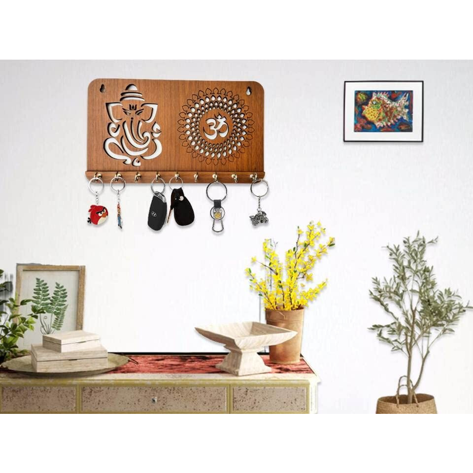 My Dream Carts Ganesha Om Chakra Key Holder for Home Decor Items | Stylish Key Hanger Wall Mounted Decoration | Handicraft Key Chain Stand | Wooden Keychain Hangers for Office | Wood Keys Organizer