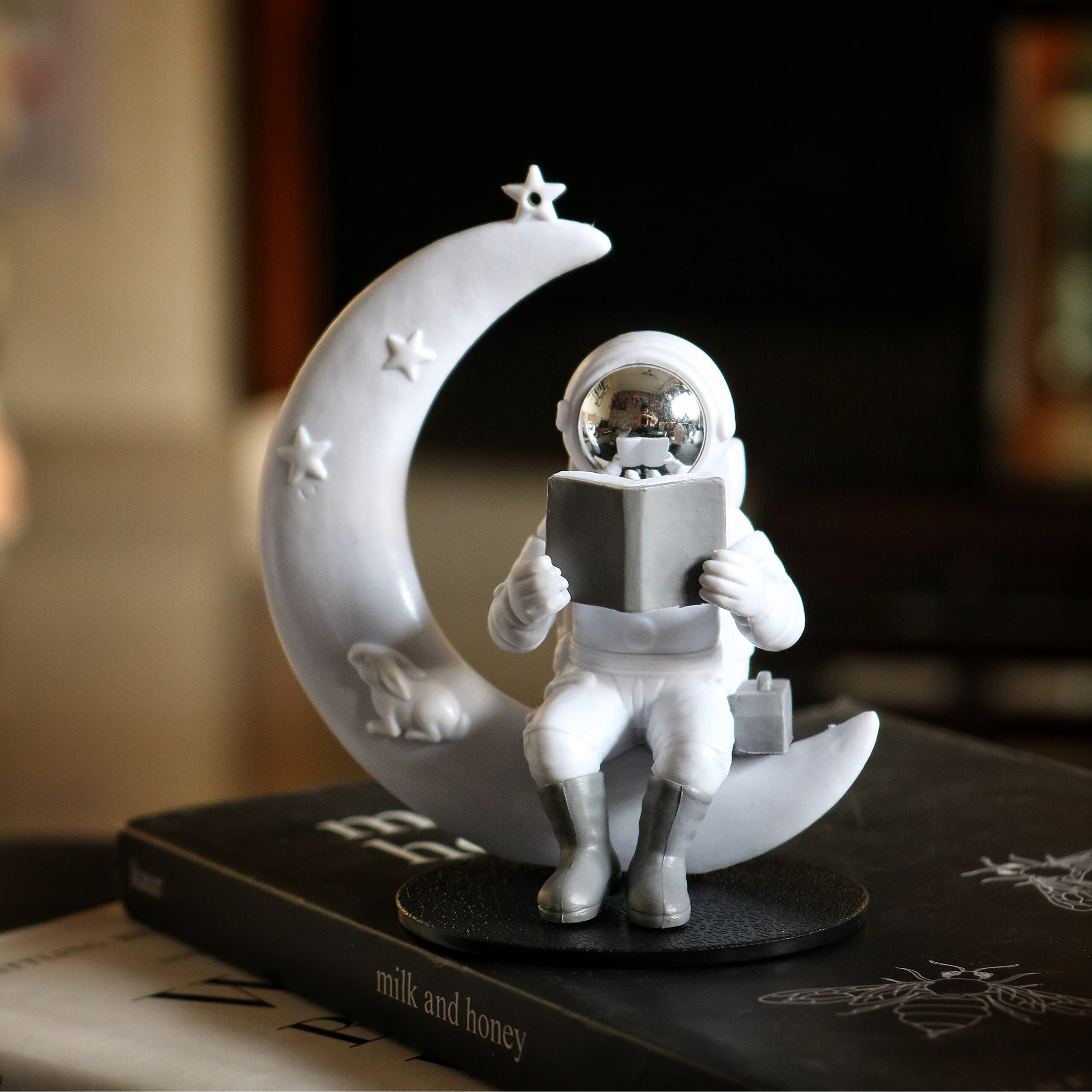 Street27 Astronaut Figurine Showpiece for Home Dcor Idols for Office Desk Table Astronaut Toy for Car Dashboard, Statue for Gift Gifting Items Birthday Decoration (Moonstar Silver)