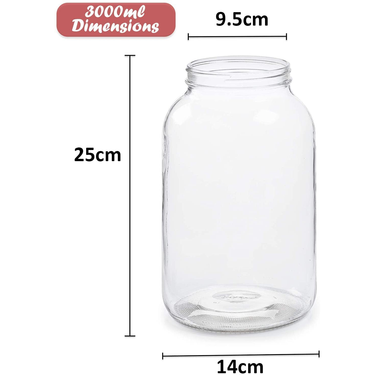 Vency 3000Ml Glass Round Transparent Glass Jars 3Kg & Containers For Kitchen Pantry, Snacks, Masala, Pickles Red Color Plastic Lid (Set Of 2) (3000Ml Round Red Cap)