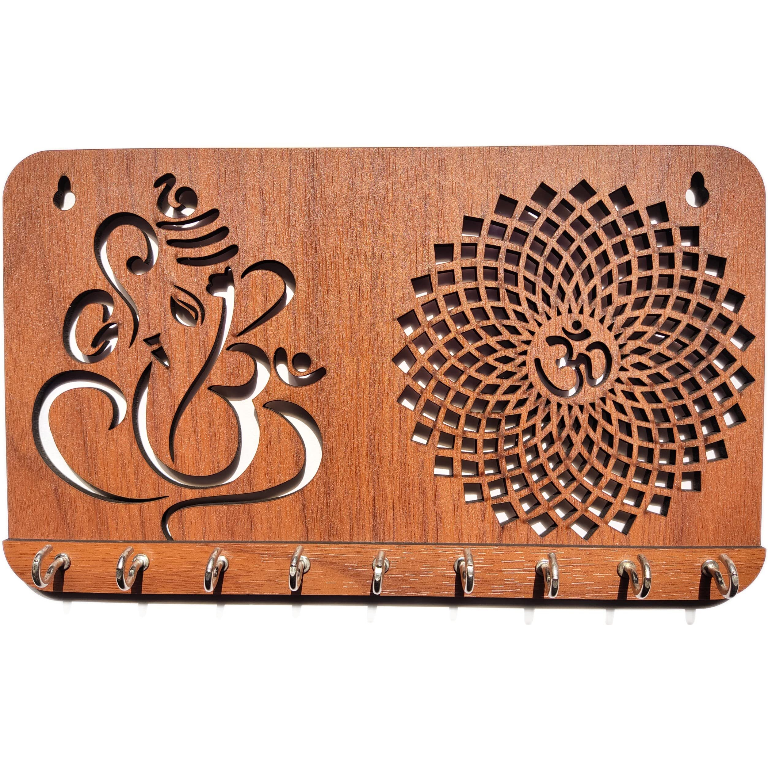 My Dream Carts Ganesha Om Chakra Key Holder for Home Decor Items | Stylish Key Hanger Wall Mounted | Handicraft Key Chain Stand | Wooden Keychain Hangers for Office Decoration | Wood Keys Organizer