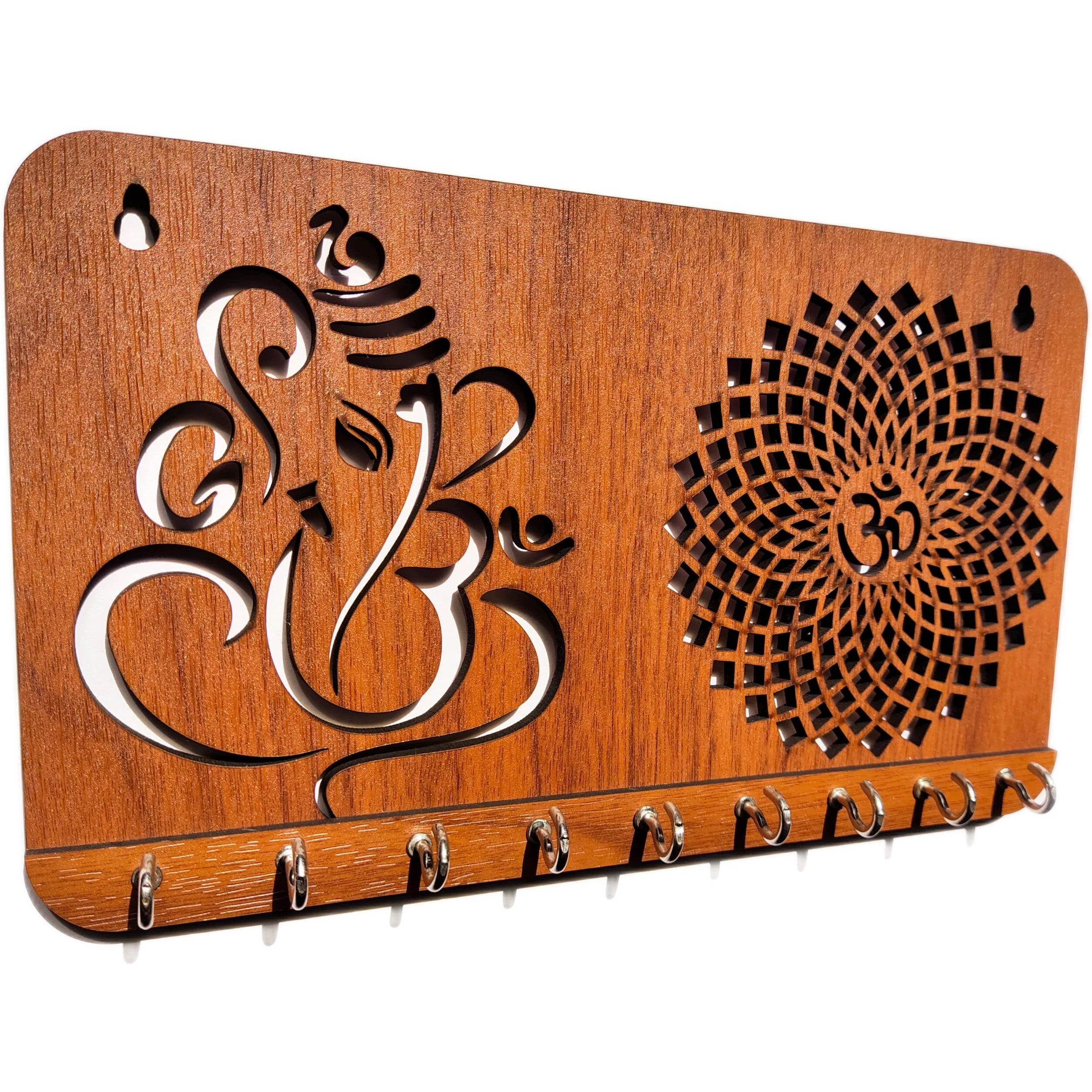 My Dream Carts Ganesha Om Chakra Key Holder for Home Decor Items | Stylish Key Hanger Wall Mounted | Handicraft Key Chain Stand | Wooden Keychain Hangers for Office Decoration | Wood Keys Organizer