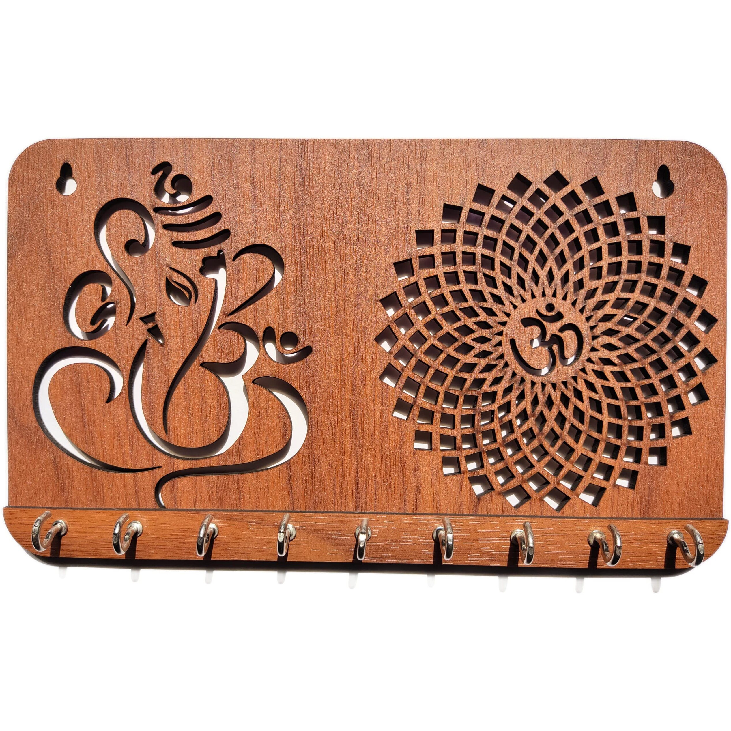 My Dream Carts Ganesha Om Chakra Key Holder for Home Decor Items | Stylish Key Hanger Wall Mounted | Handicraft Key Chain Stand | Wooden Keychain Hangers for Office Decoration | Wood Keys Organizer