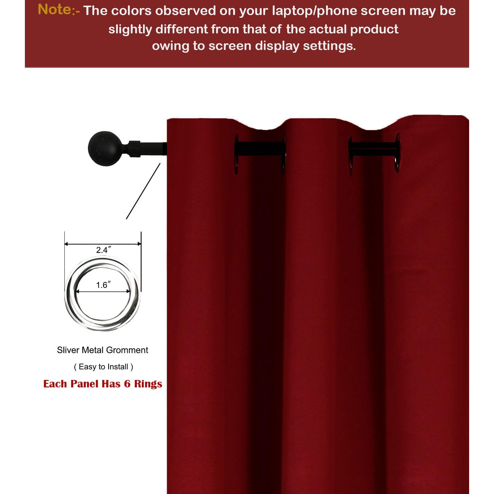 HOMEMONDE 90% Room Darkening Curtains Single Pcs - Blackout 7 Feet Long Door Drapes Thermal Insulated, Heavy Panels, 1 Piece Maroon - 84 Inches, Pack of 1