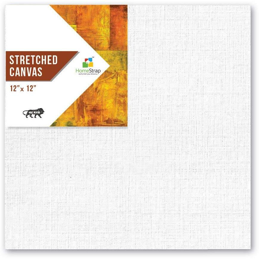 Homestrap Primed Cotton Pre Stretched Canvas with Wooden Frame (White, 12 x 12 Inch (Pack of 4))