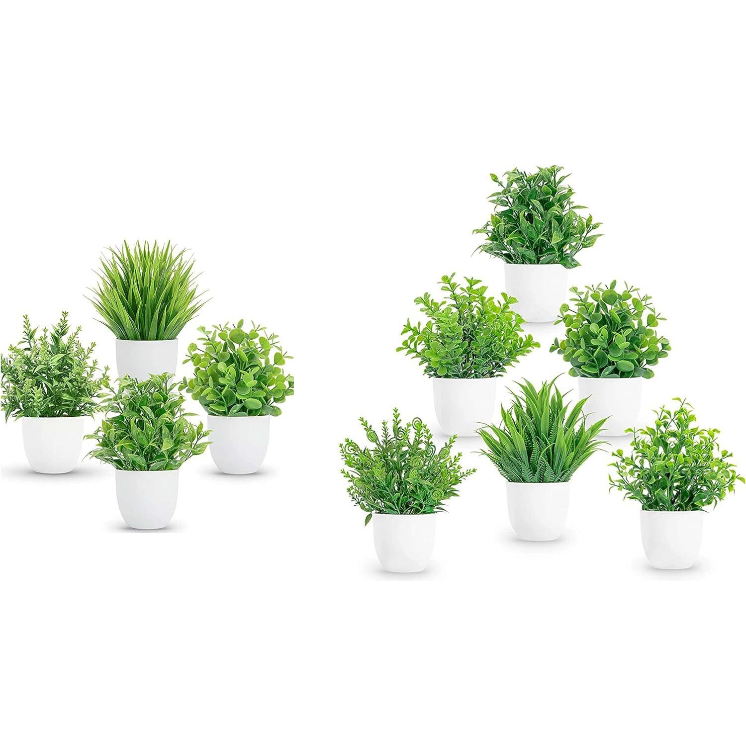 Dekorly Artificial Plants Small Fake Potted Plants,Mini Eucalyptus Potted Faux Decorative Grass Plant With White Pot For Home Decor,Indoor,Office,Desk,Shelf,Table Decoration|Pack Of 10 - Plastic