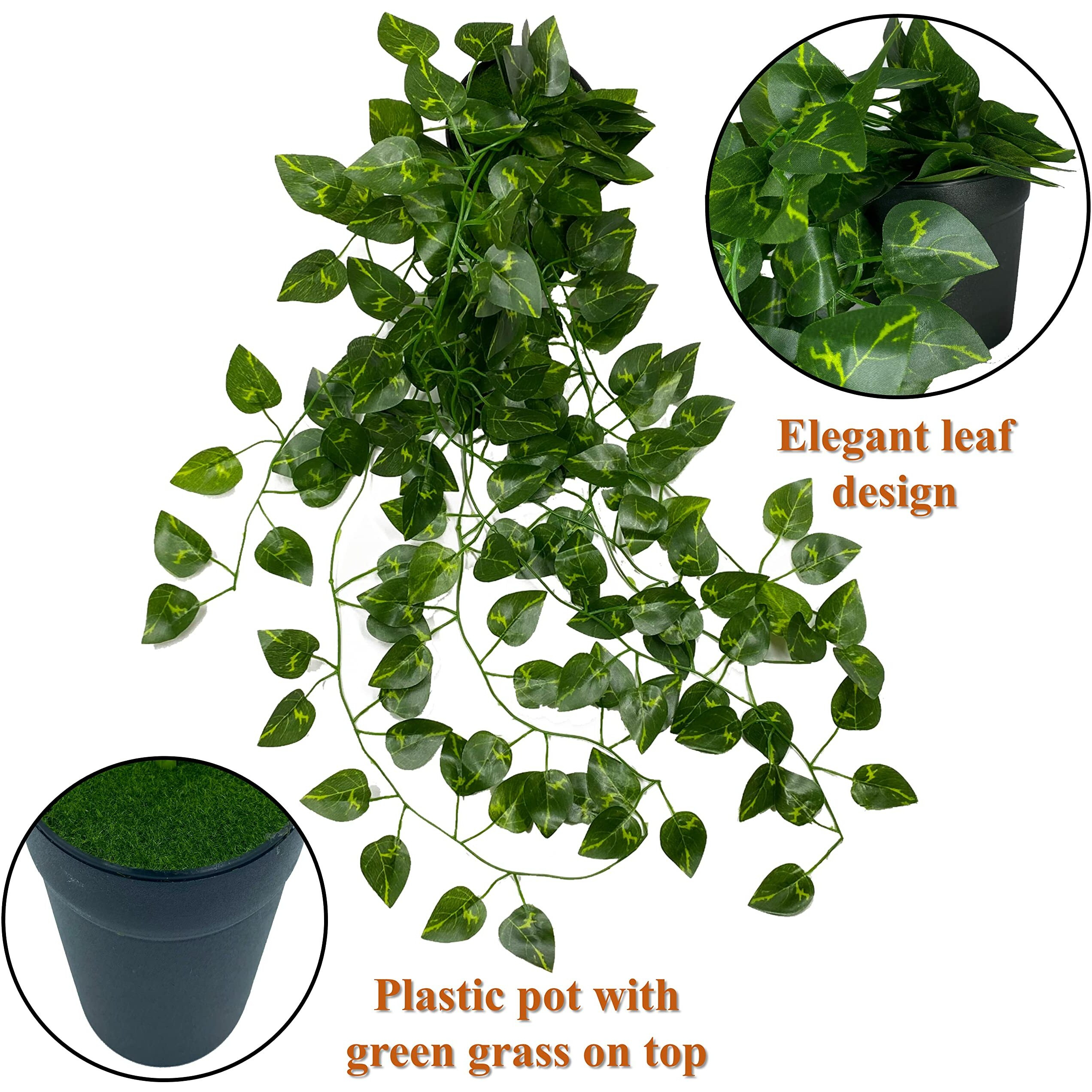 Tdas Artificial Plants with Pot Leaves Hanging Ivy Garlands Plant Greenery Vine Creeper Home Decor Door Wall Balcony Decoration Party Festival Craft (2 Pcs Money Plants) Plastic