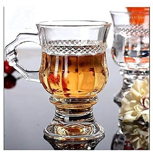 KiKiluxxa Glass Coffee Mugs With Handle Set Of 6,Clear Tea Cup Set For Coffee, Tea, Milk, Hot & Cold Beverage, 140 milliliter