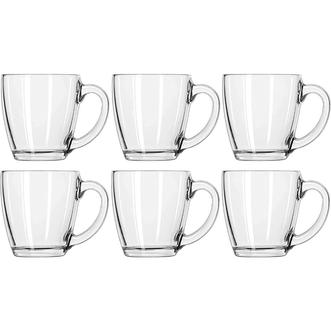 Kikiluxxa Transparent Square Shape Glass Coffee Mugs -Set Of 6 Transparent Green Tea Cups For Hot Beverages With Handle, 185.0 Milliliter - 185 Ml