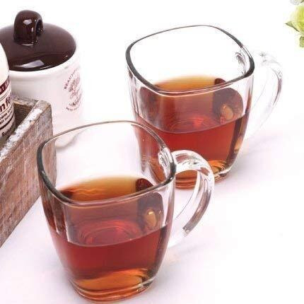 Kikiluxxa Transparent Square Shape Glass Coffee Mugs -Set Of 6 Transparent Green Tea Cups For Hot Beverages With Handle, 185.0 Milliliter - 185 Ml