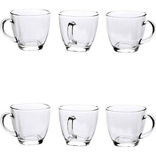 Kikiluxxa Transparent Square Shape Glass Coffee Mugs -Set Of 6 Transparent Green Tea Cups For Hot Beverages With Handle, 185.0 Milliliter - 185 Ml