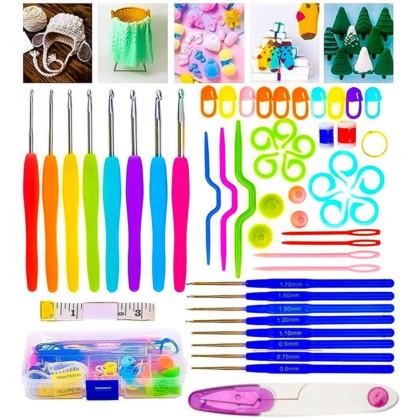 RangTeq Knitting Crochet Hook Needle Set 55 Pcs Ergonomic Knitting Needle Kit, Knitting Needle Kit Organizer with 16Pcs Plastic Grip Handles Hooks, Tapestry for Hand Knitted