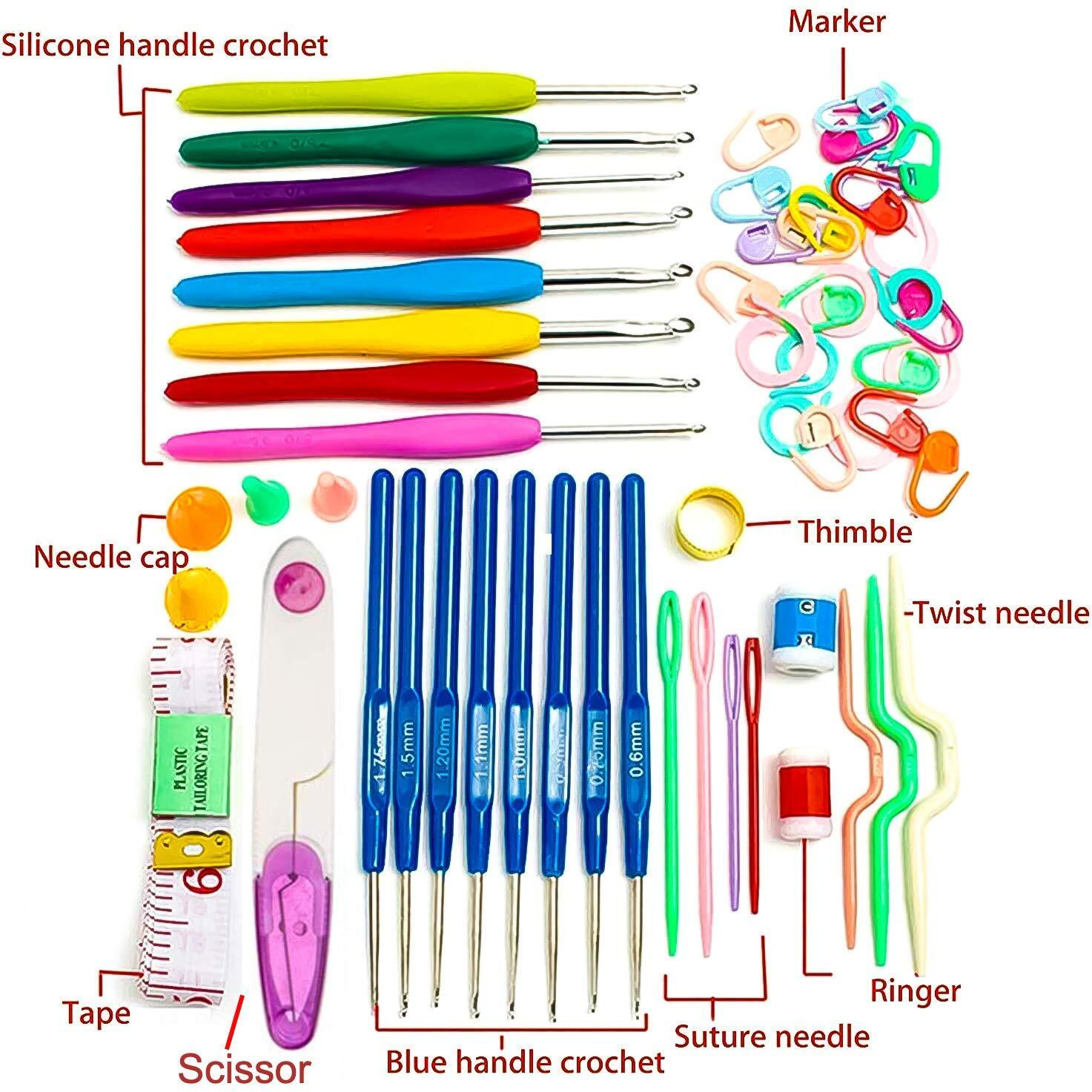 RangTeq Knitting Crochet Hook Needle Set 55 Pcs Ergonomic Knitting Needle Kit, Knitting Needle Kit Organizer with 16Pcs Plastic Grip Handles Hooks, Tapestry for Hand Knitted