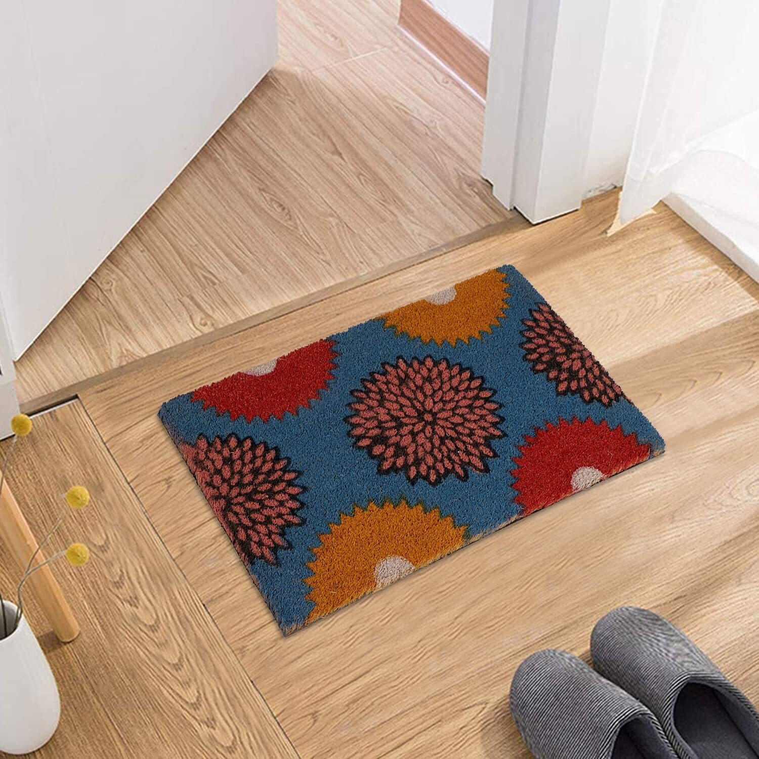 HOKIPO Natural Coconut Coir Printed Doormat for Home Entrance, 40 x 60 cm, Blue (IN-471-BL)