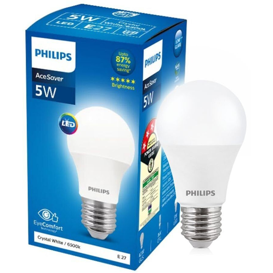 PHILIPS 5-watt LED Bulb | AceSaver LED Bulb | Base E27 Light Bulb for Home | Crystal White, Pack of 2