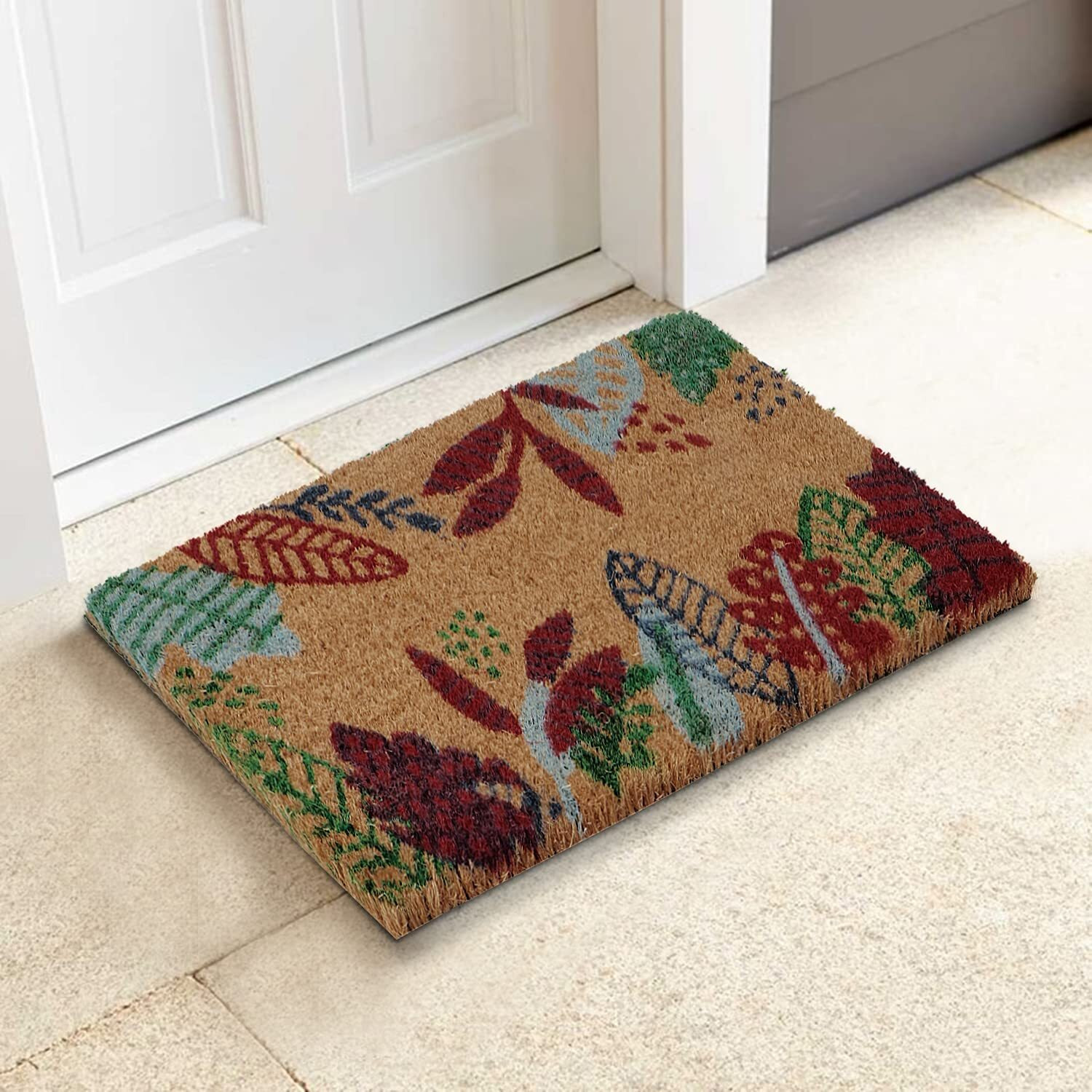 HOKIPO 40x60 cm Natural Coconut Coir Mat for Entrance with Antislip PVC Backing, Green (IN-472-GR)