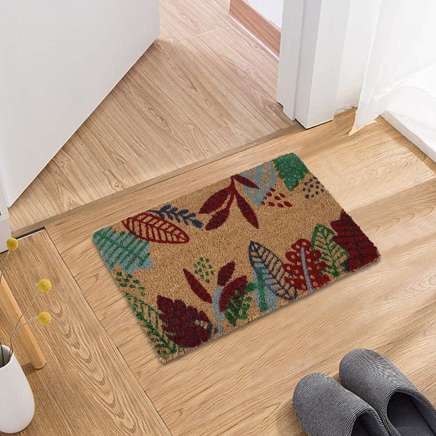 HOKIPO 40x60 cm Natural Coconut Coir Mat for Entrance with Antislip PVC Backing, Green (IN-472-GR)