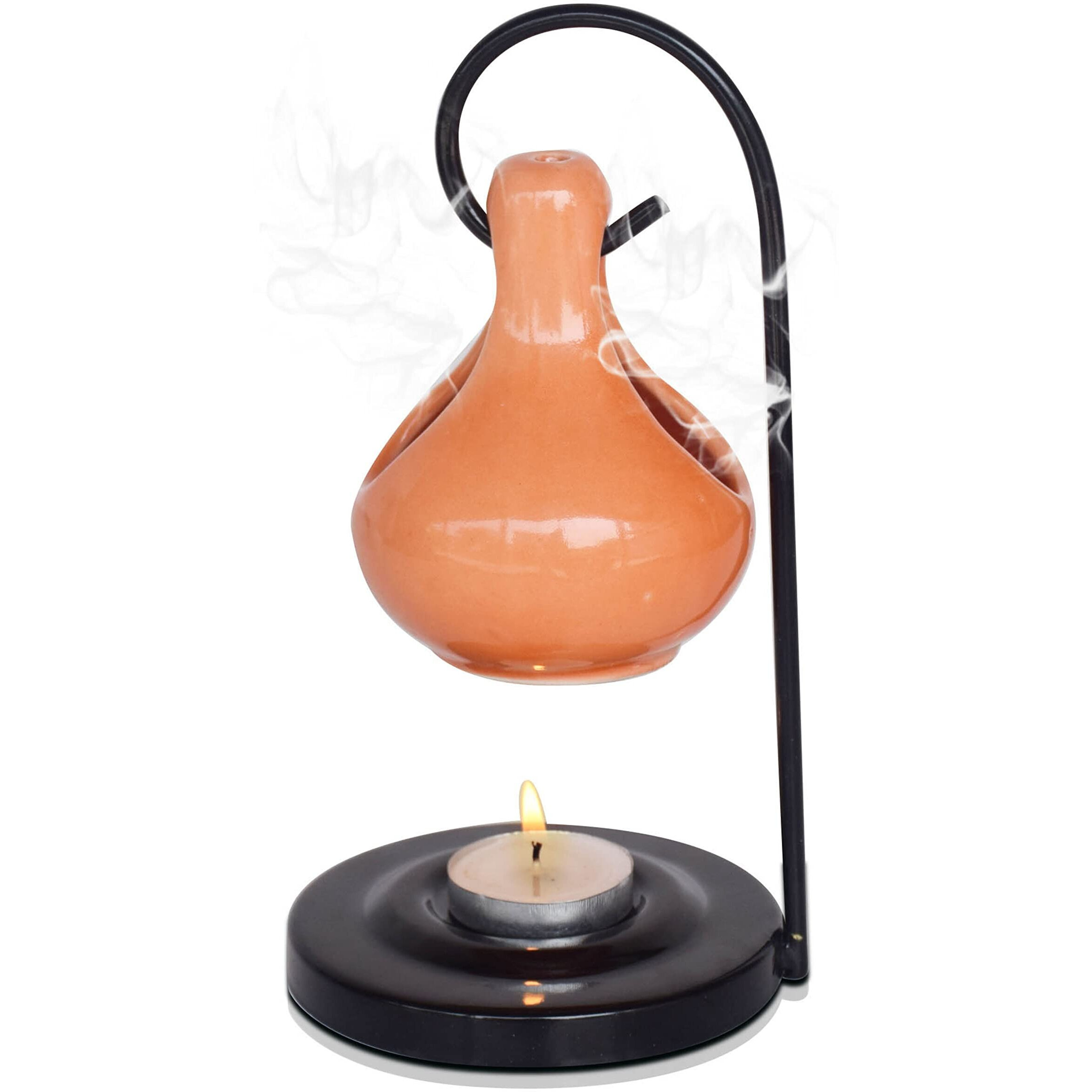 Pure Source India Ceramic Aroma Oil Diffuser Hanging Burner for Home Fragrance Decoration and Gifting, 4 x 8 Inch (Hanging - Orange)