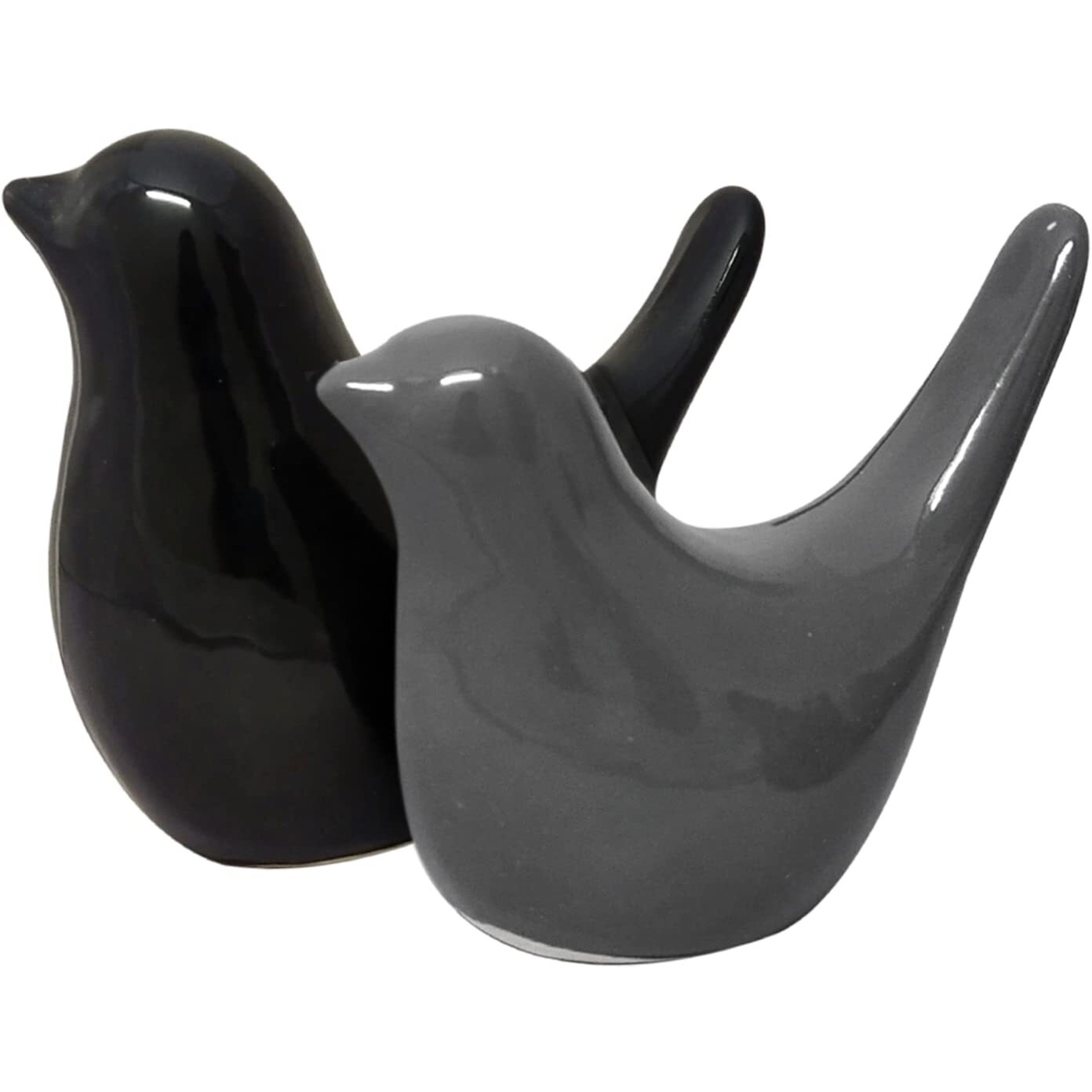 LIFEHAXTORE Creative Black and Grey Glossy Ceramic Birds Figurines Home Decorations Accessories Party (Pack of 2, Black & Grey)