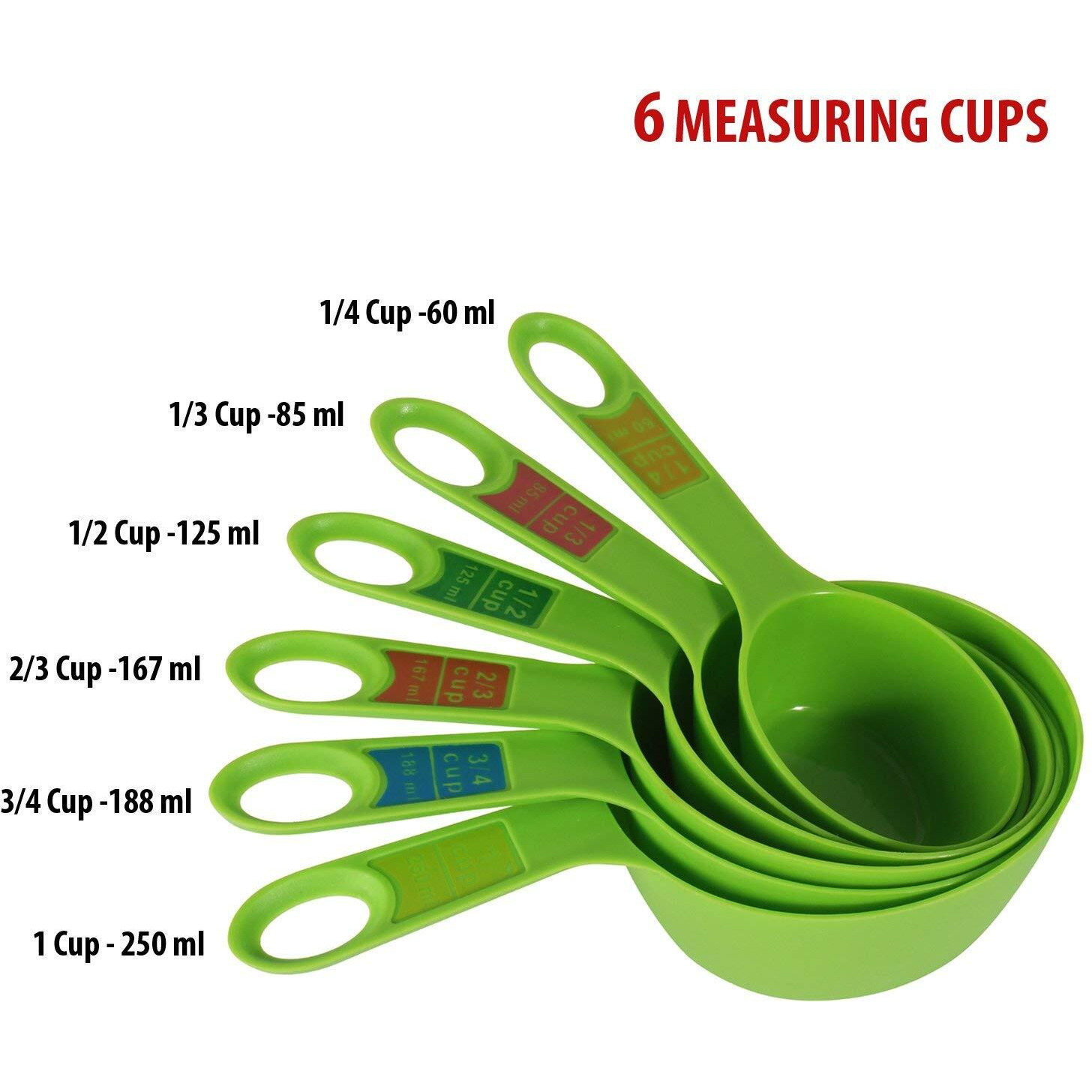 INKULTURE Plastic Measuring Cups and Spoon Set with Ring Holder| 12 Piece Set | Green