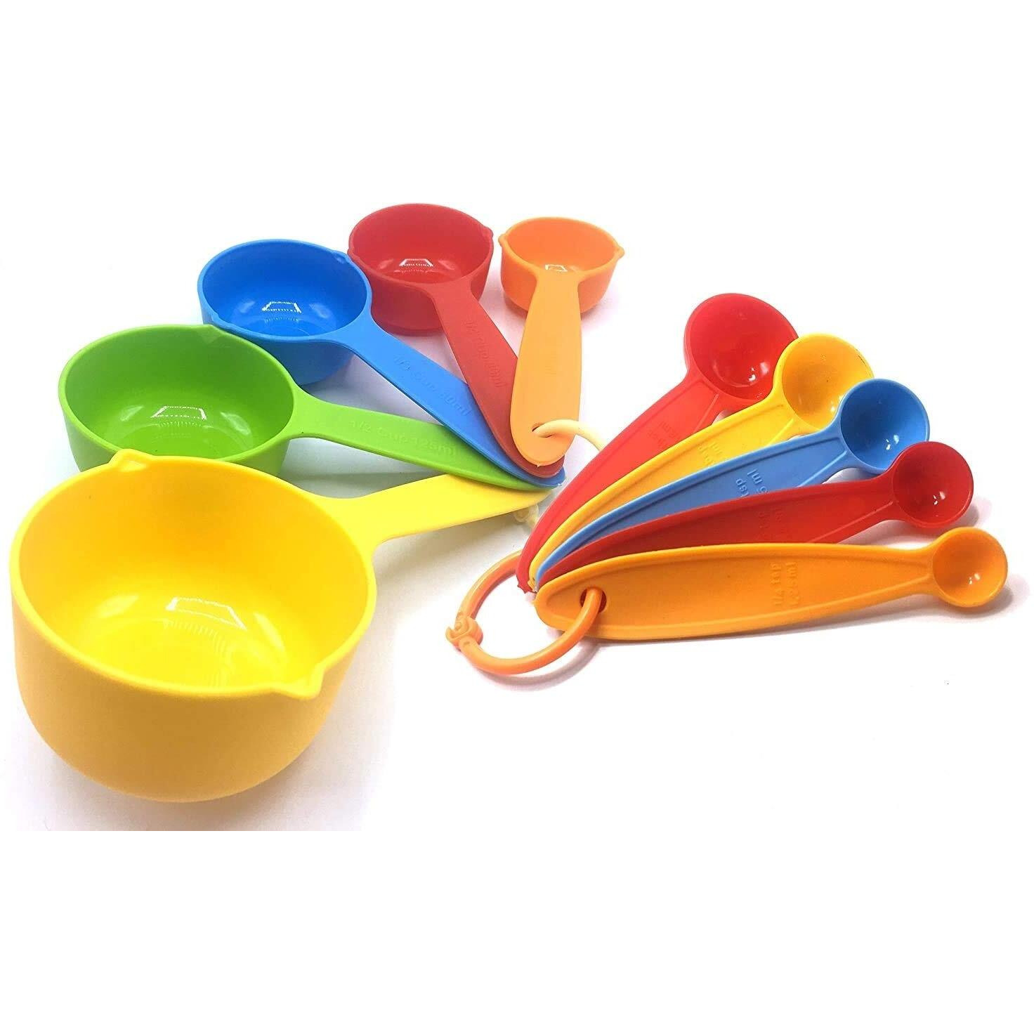 INKULTURE Plastic Measuring Cups and Spoon Set with Ring Holder| 10 Piece Set | Multicolor